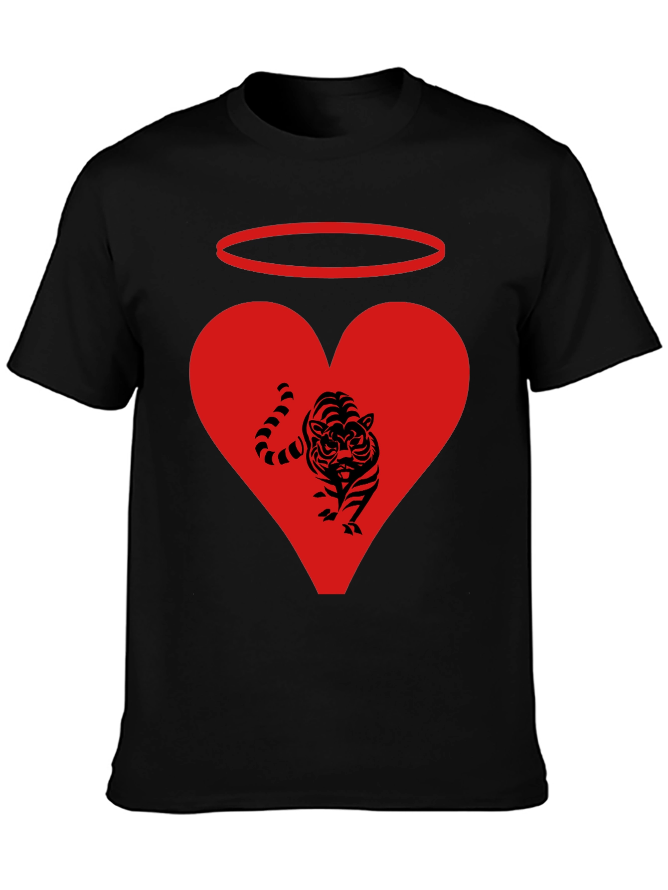 Angel Tiger Heart Graphic Tee - Black