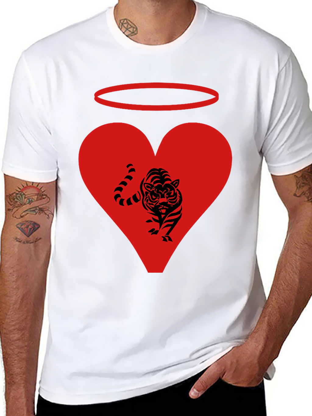 Angel Tiger Heart Graphic Tee - Black