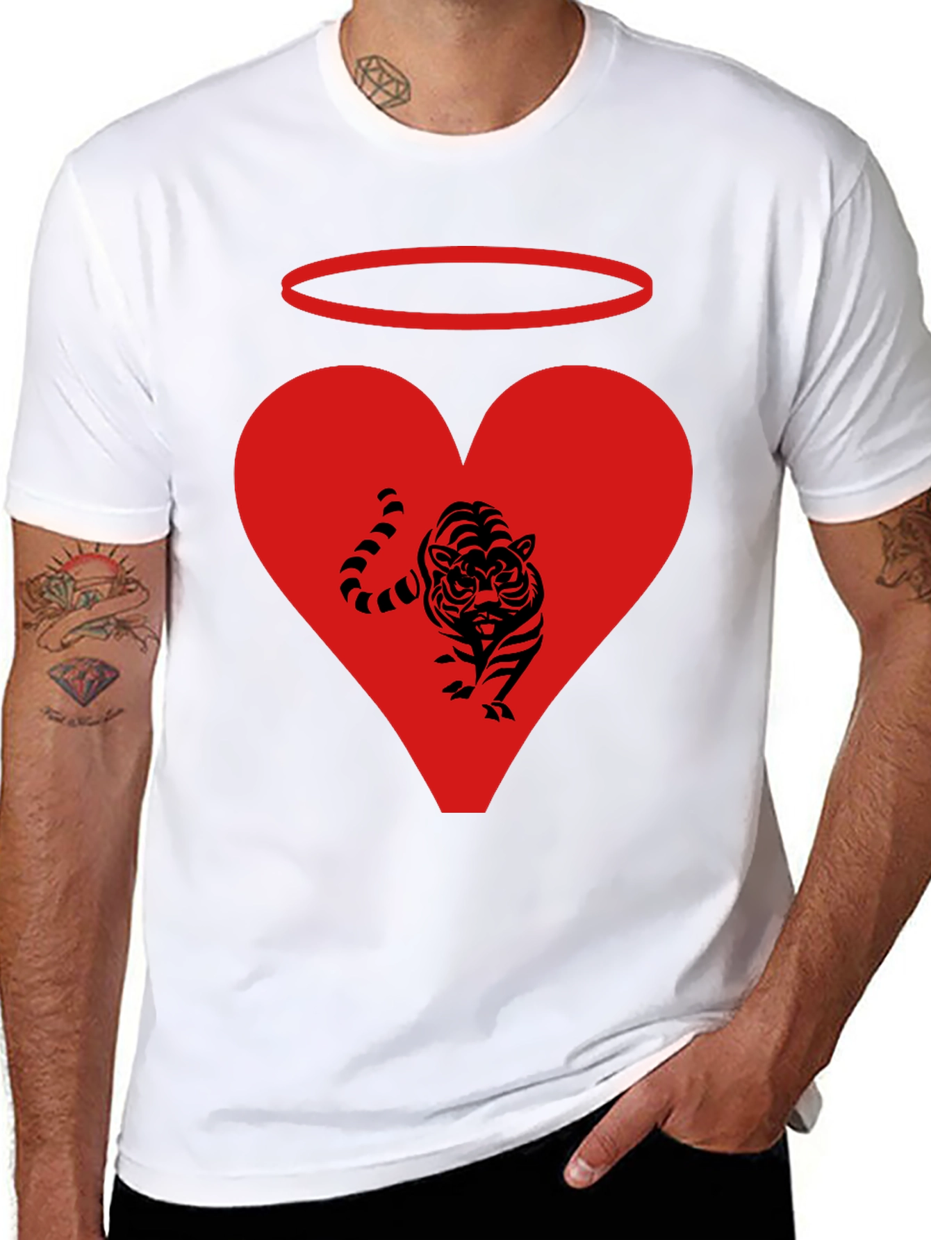 Angel Tiger Heart Graphic Tee - Black