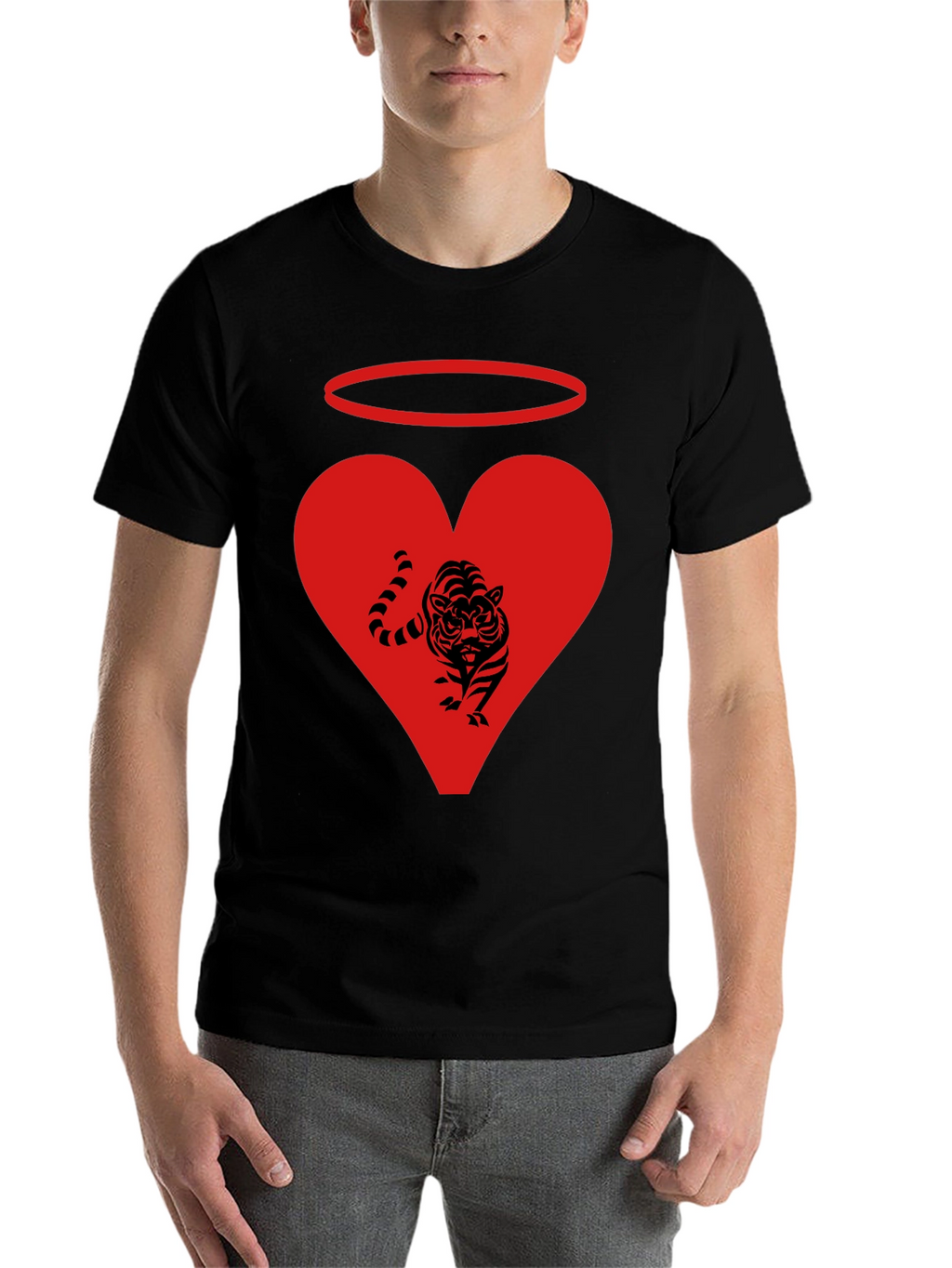 Angel Tiger Heart Graphic Tee - Black
