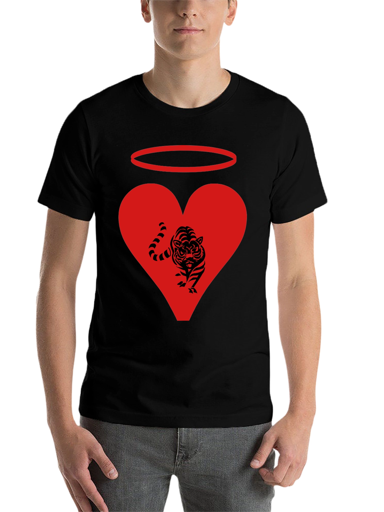 Angel Tiger Heart Graphic Tee - Black