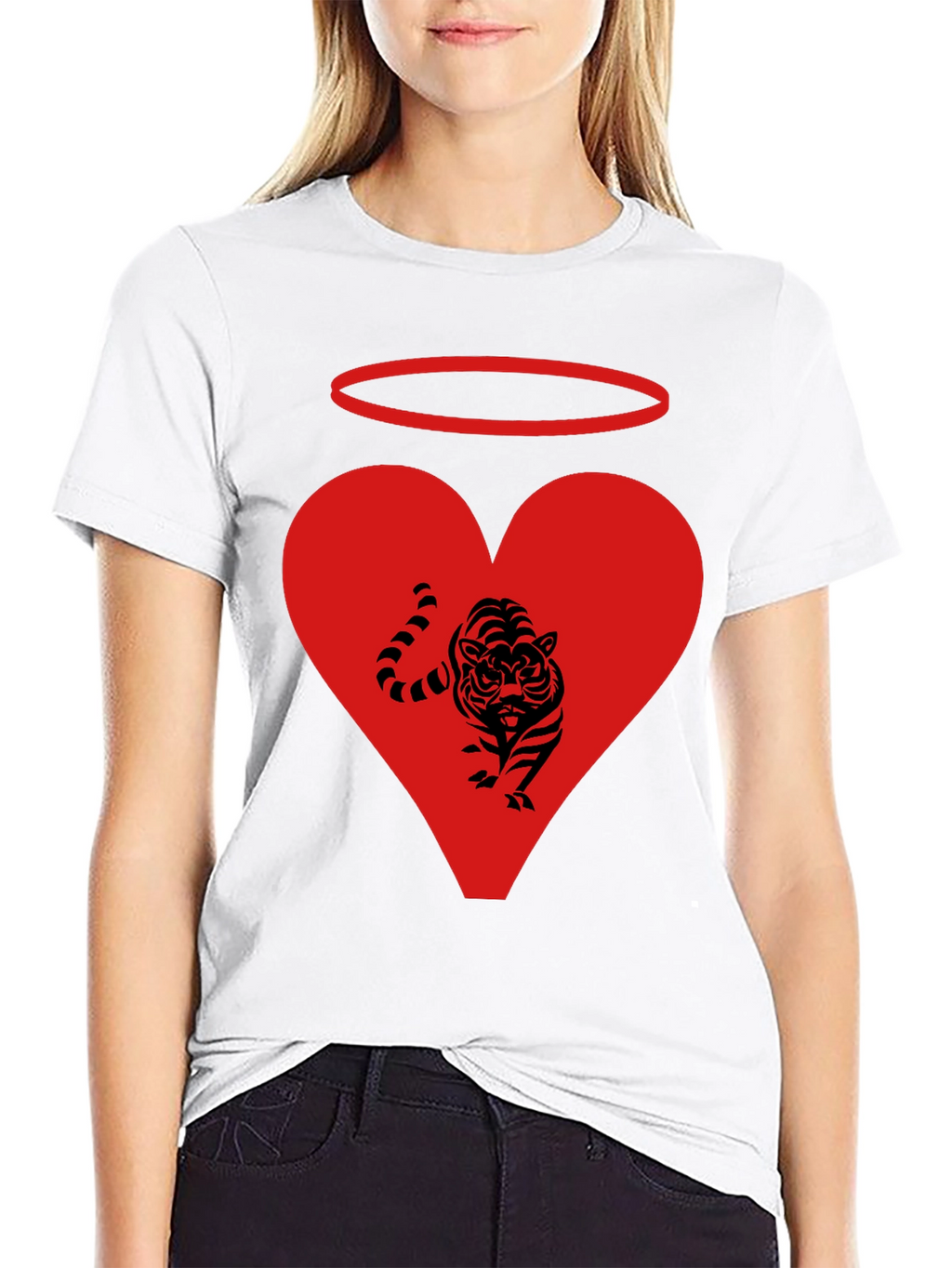 Angel Tiger Heart Graphic Tee - Black