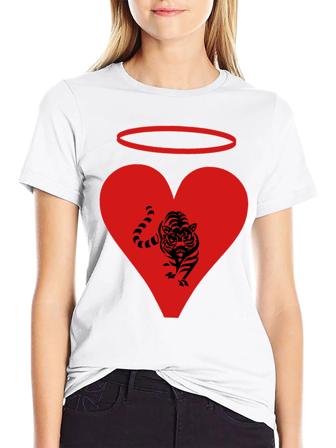 Angel Tiger Heart Graphic Tee - Black