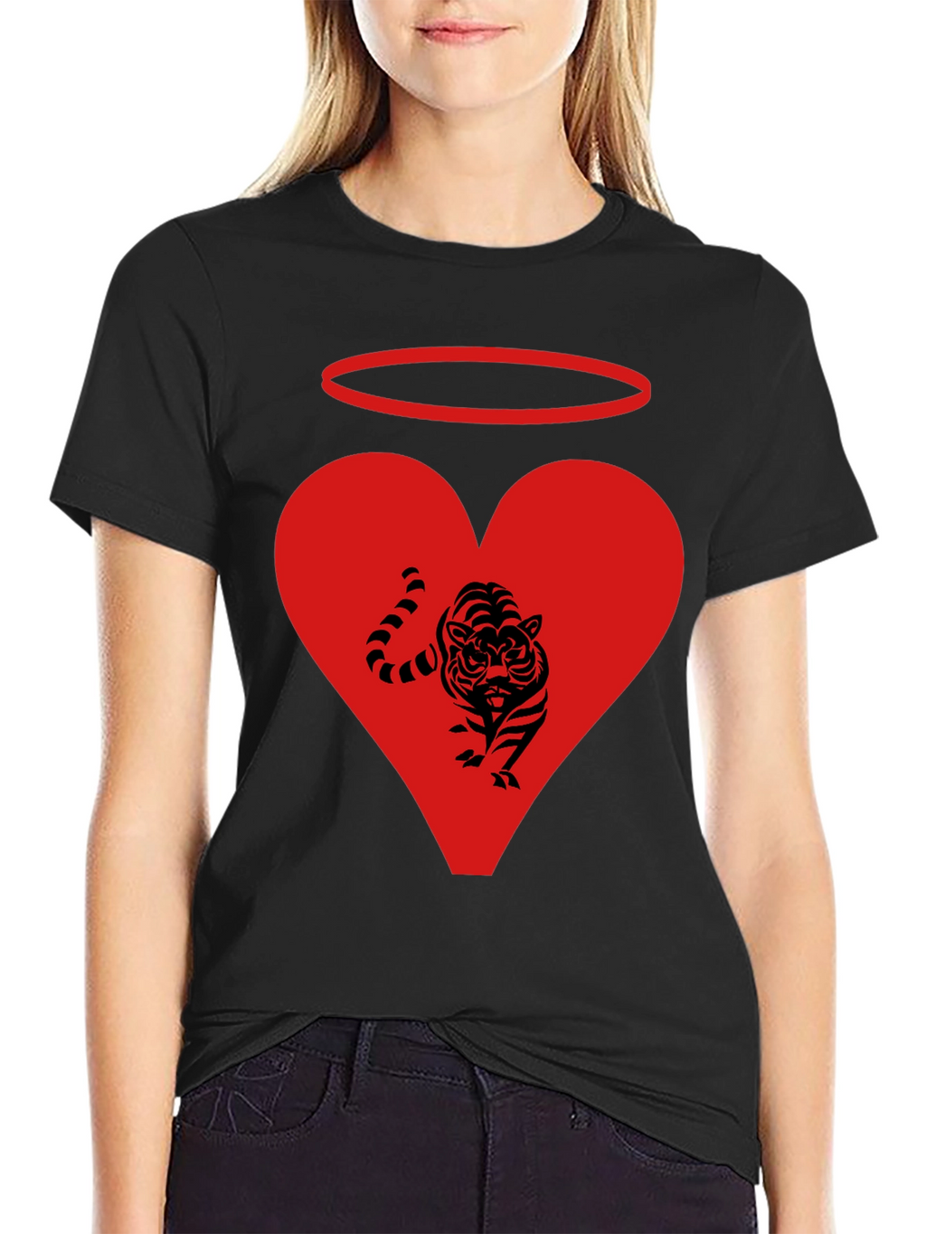 Angel Tiger Heart Graphic Tee - Black