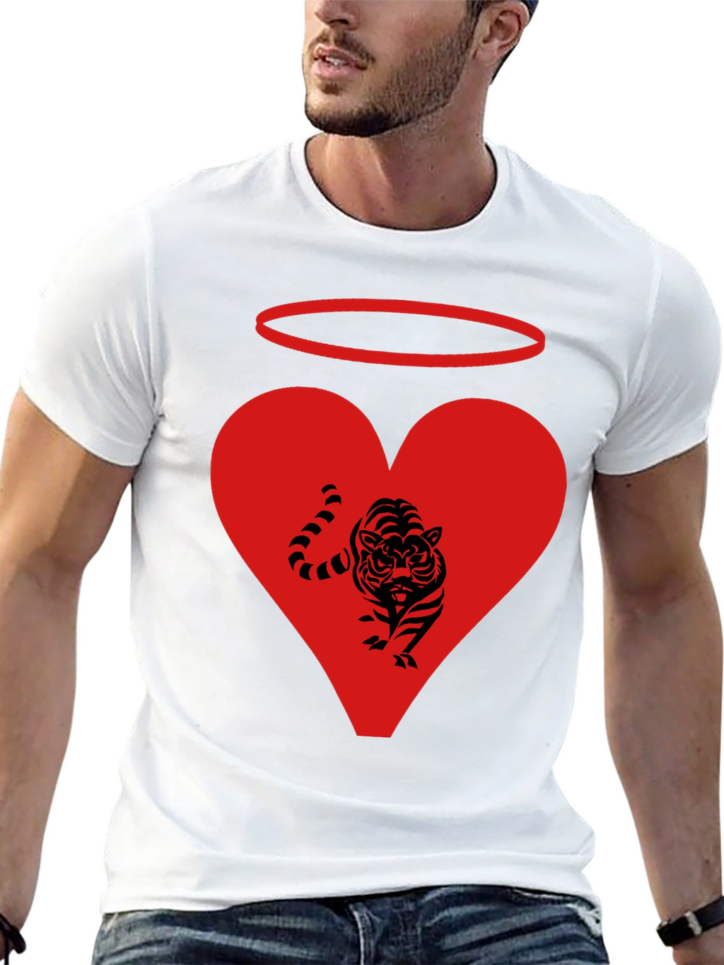 Angel Tiger Heart Graphic Tee - Black