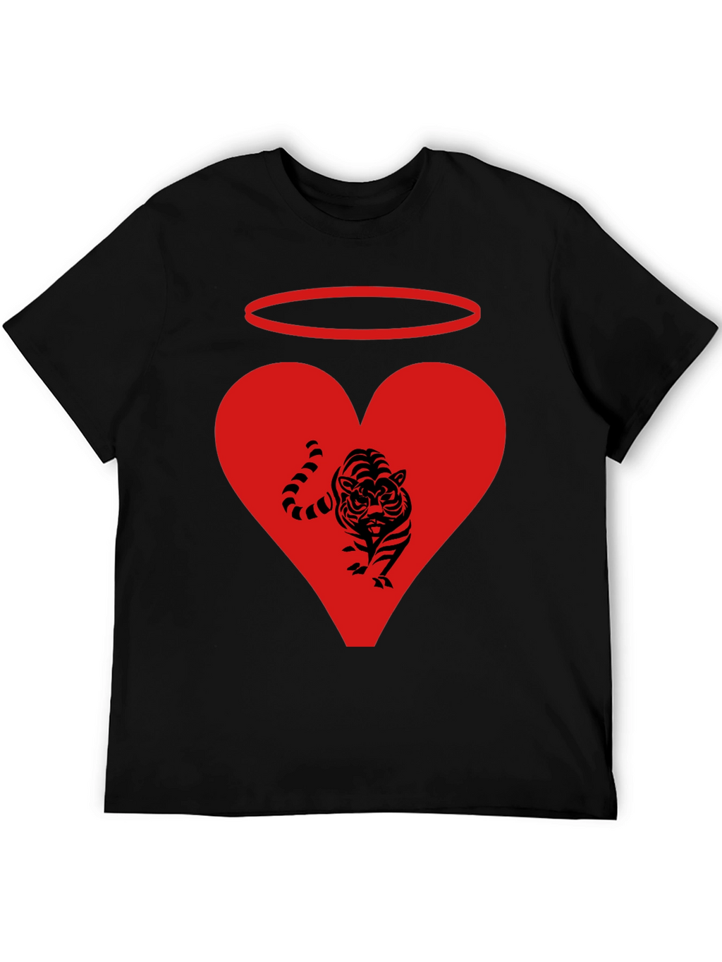 Angel Tiger Heart Graphic Tee - Black