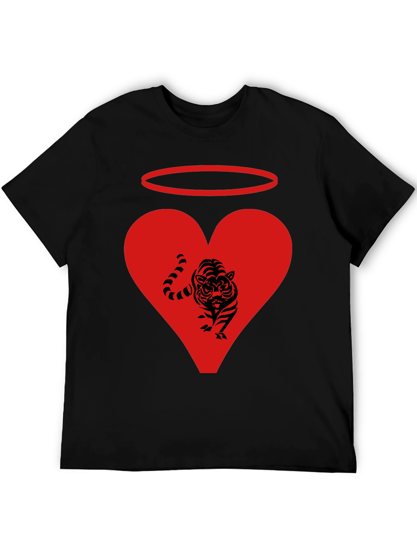 Angel Tiger Heart Graphic Tee - Black