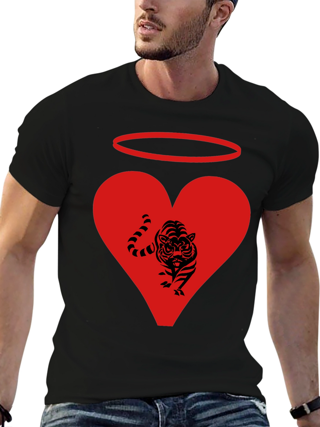 Angel Tiger Heart Graphic Tee - Black
