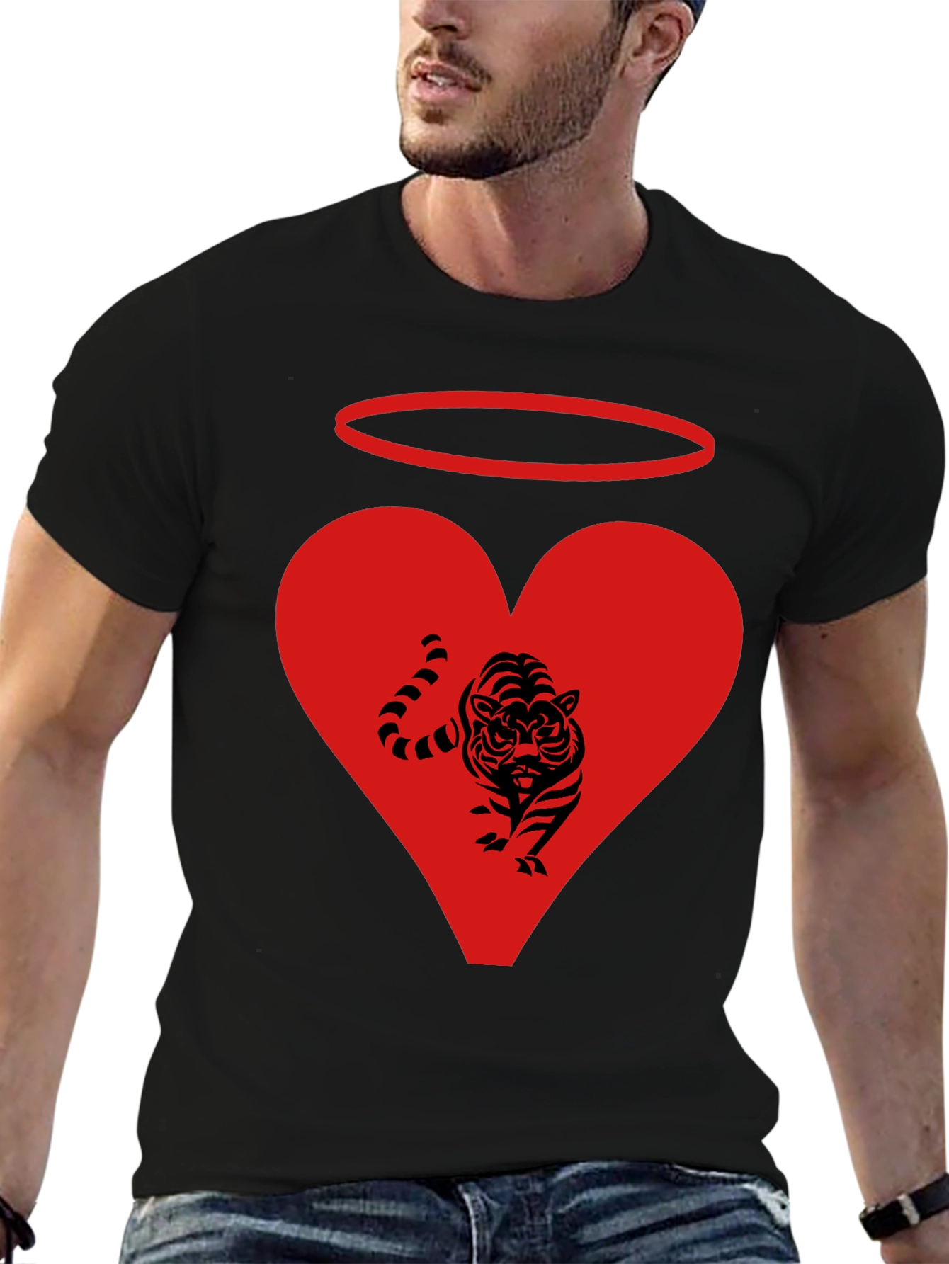 Angel Tiger Heart Graphic Tee - Black