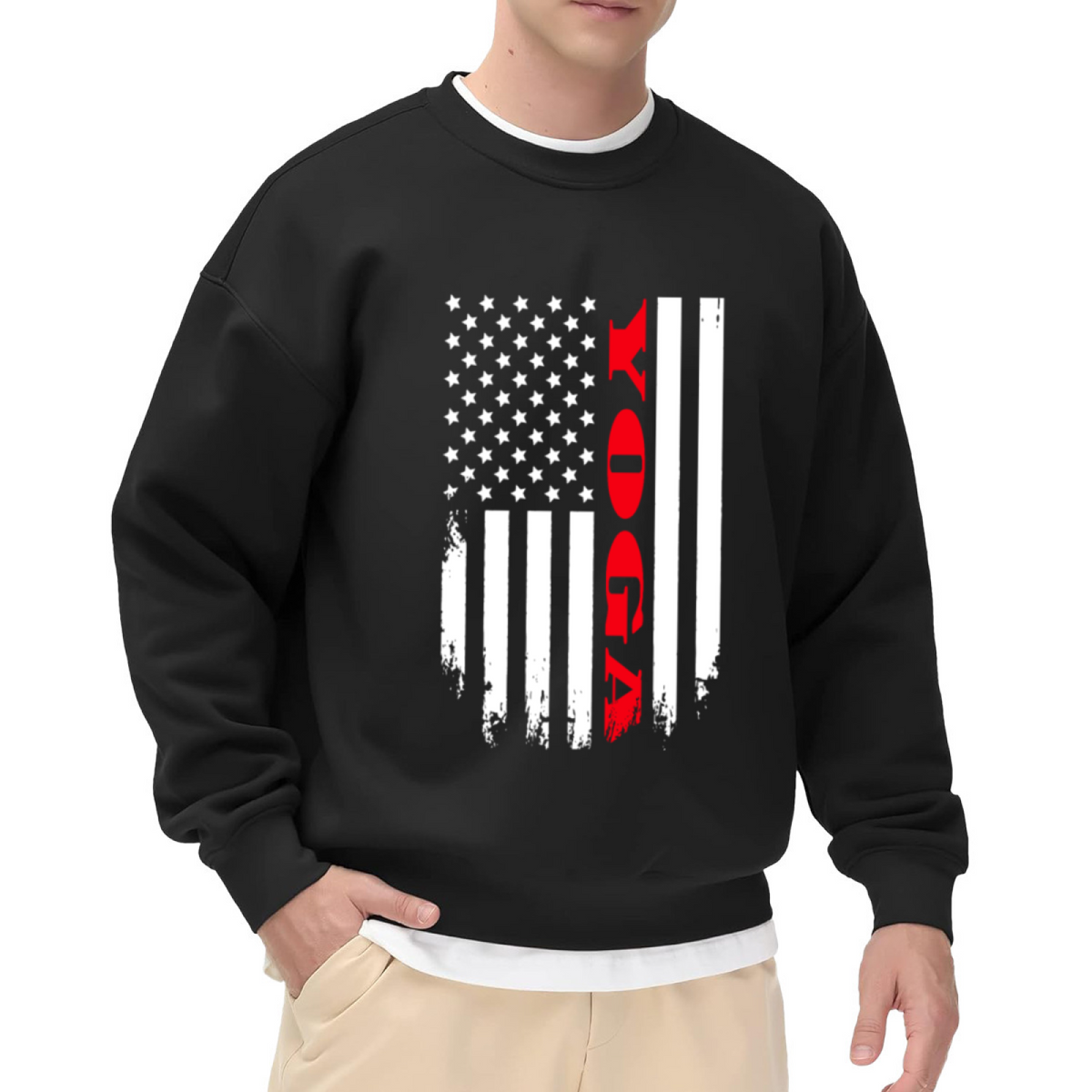Rogue Distressed American Flag Vertical Crewneck Sweatshirt | Grunge Patriotic Tactical Pullover, USA Gift