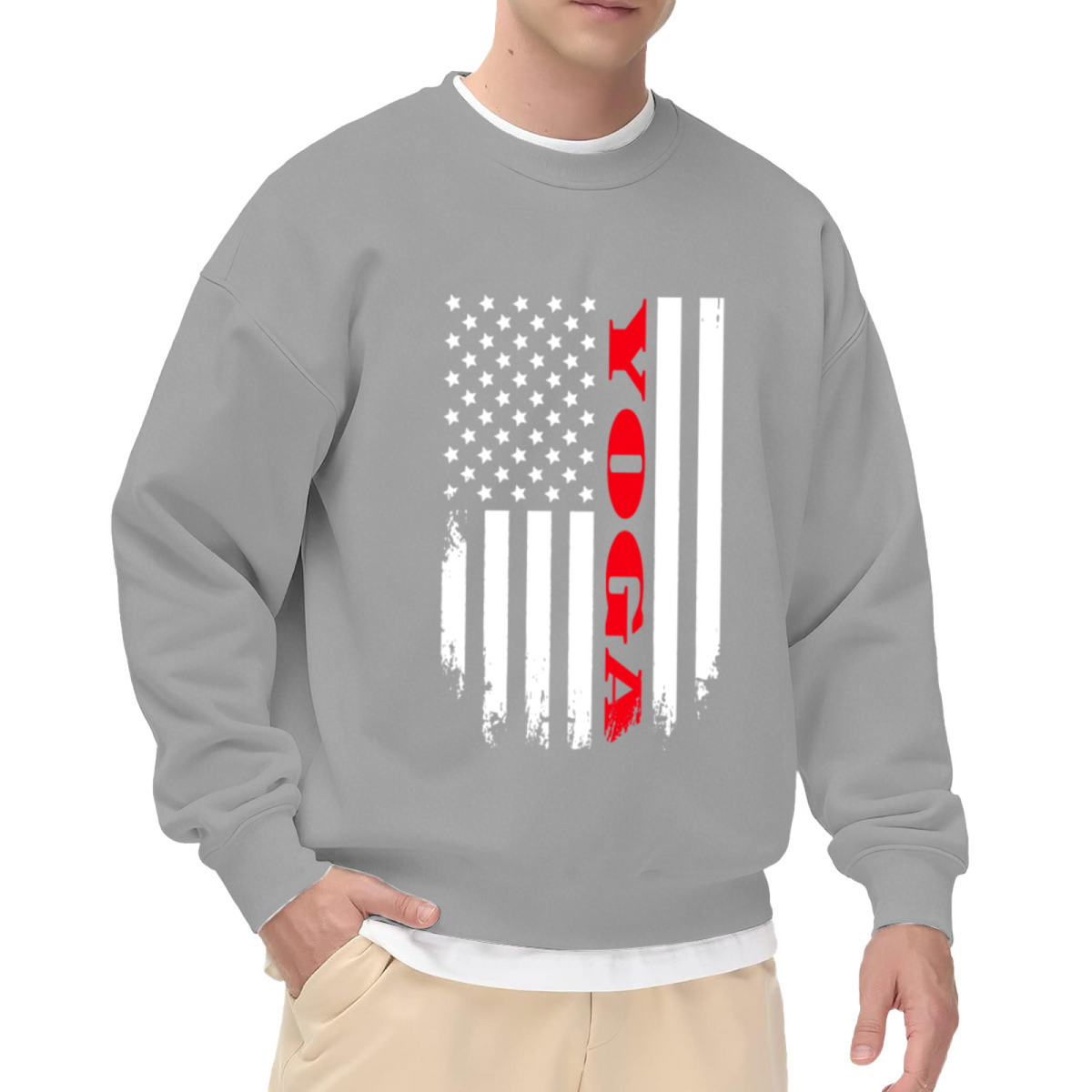Rogue Distressed American Flag Vertical Crewneck Sweatshirt | Grunge Patriotic Tactical Pullover, USA Gift