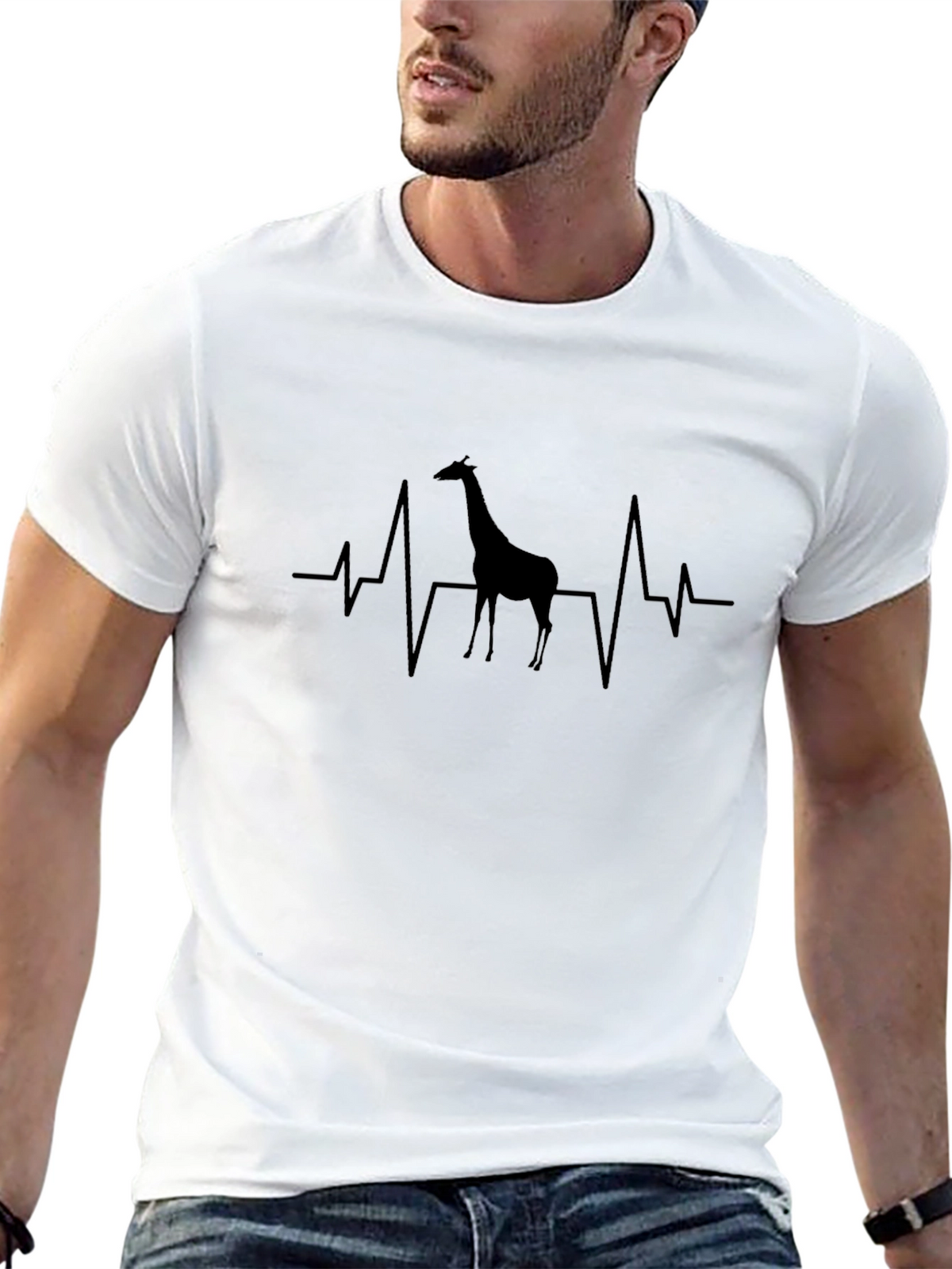 Giraffe Heartbeat Graphic Tee - Black Crewneck T-Shirt