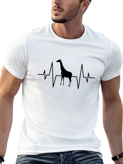 Giraffe Heartbeat Graphic Tee - Black Crewneck T-Shirt