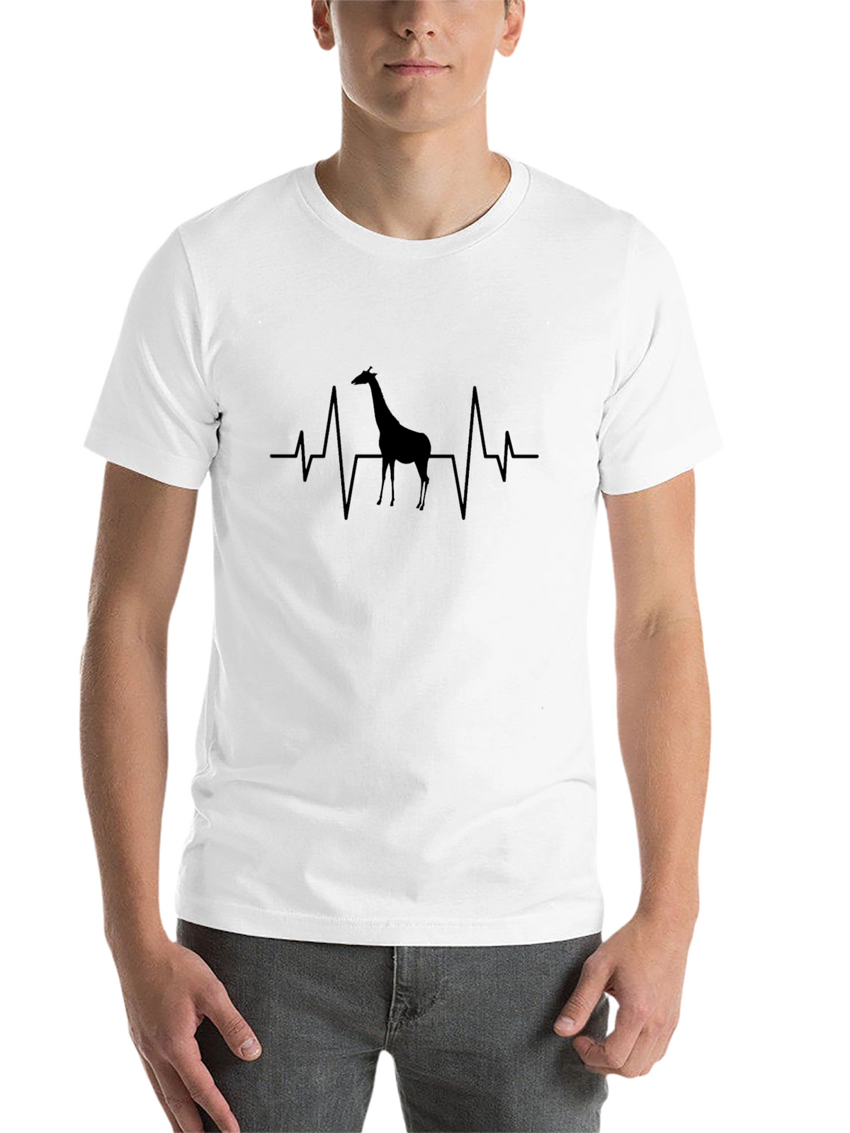 Giraffe Heartbeat Graphic Tee - Black Crewneck T-Shirt