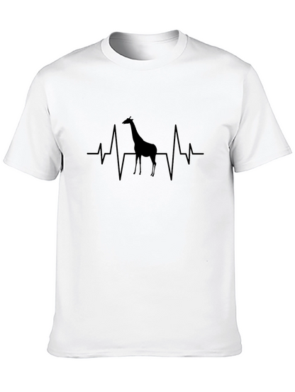 Giraffe Heartbeat Graphic Tee - Black Crewneck T-Shirt