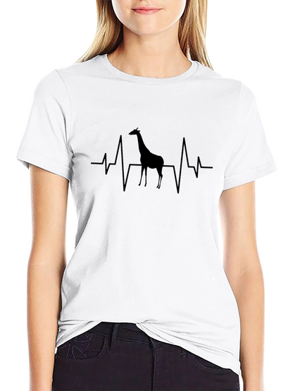 Giraffe Heartbeat Graphic Tee - Black Crewneck T-Shirt
