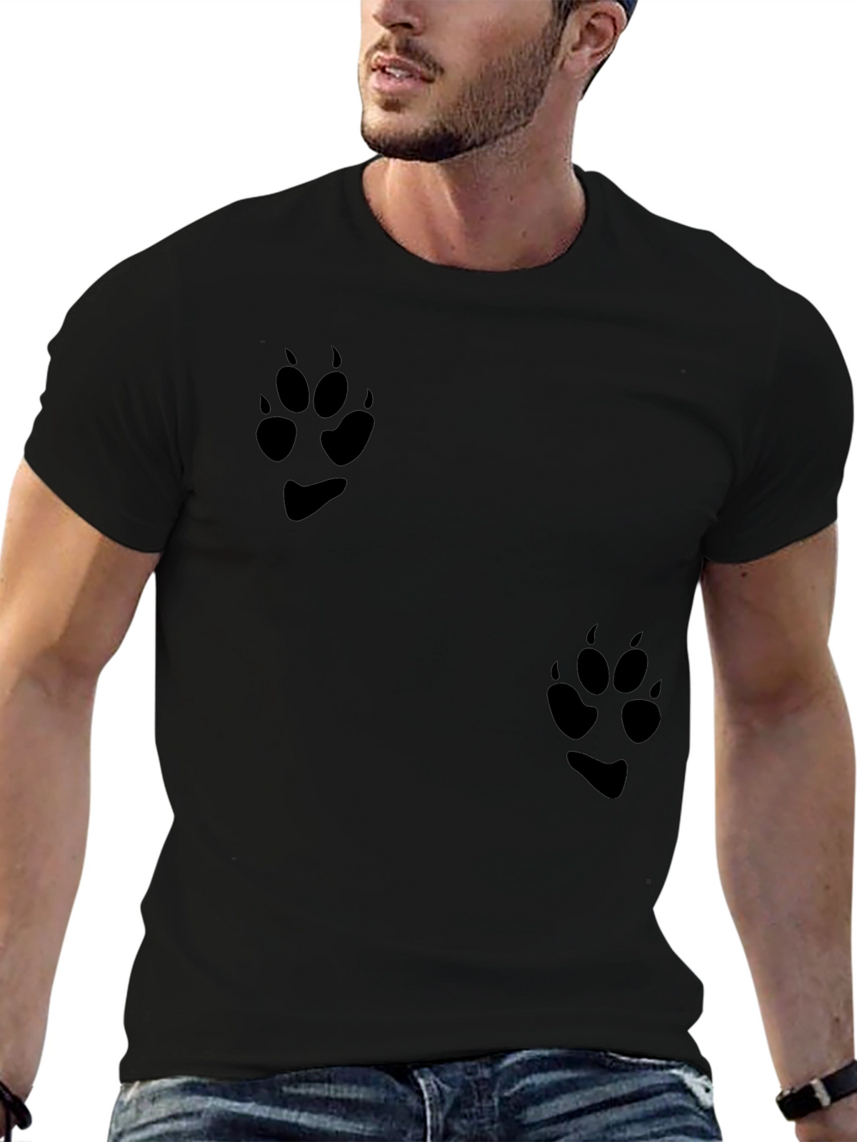 Black T-Shirt with Paw Print Design