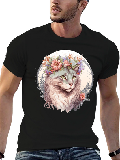 Cat with Flowers Graphic Tee