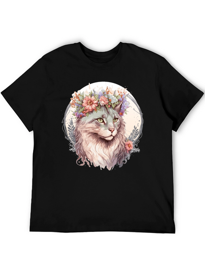 Cat with Flowers Graphic Tee
