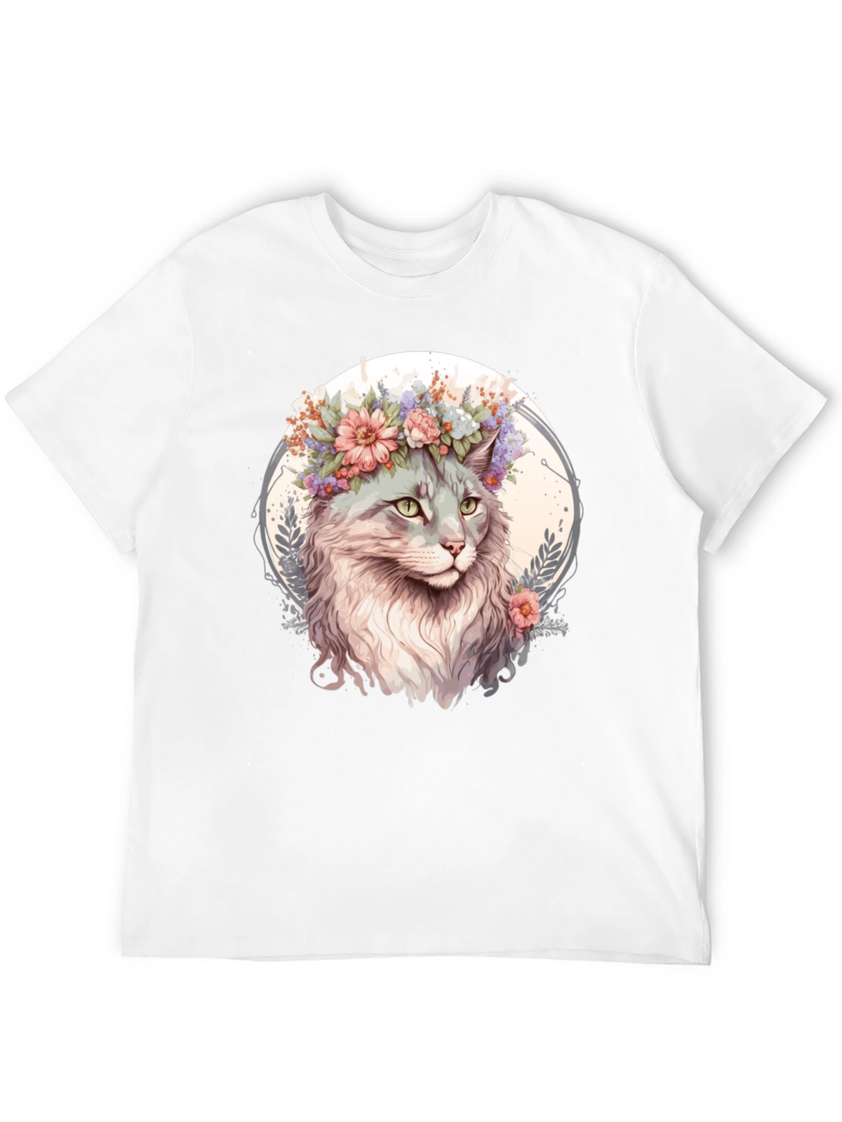 Cat with Flowers Graphic Tee