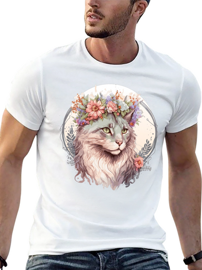 Cat with Flowers Graphic Tee