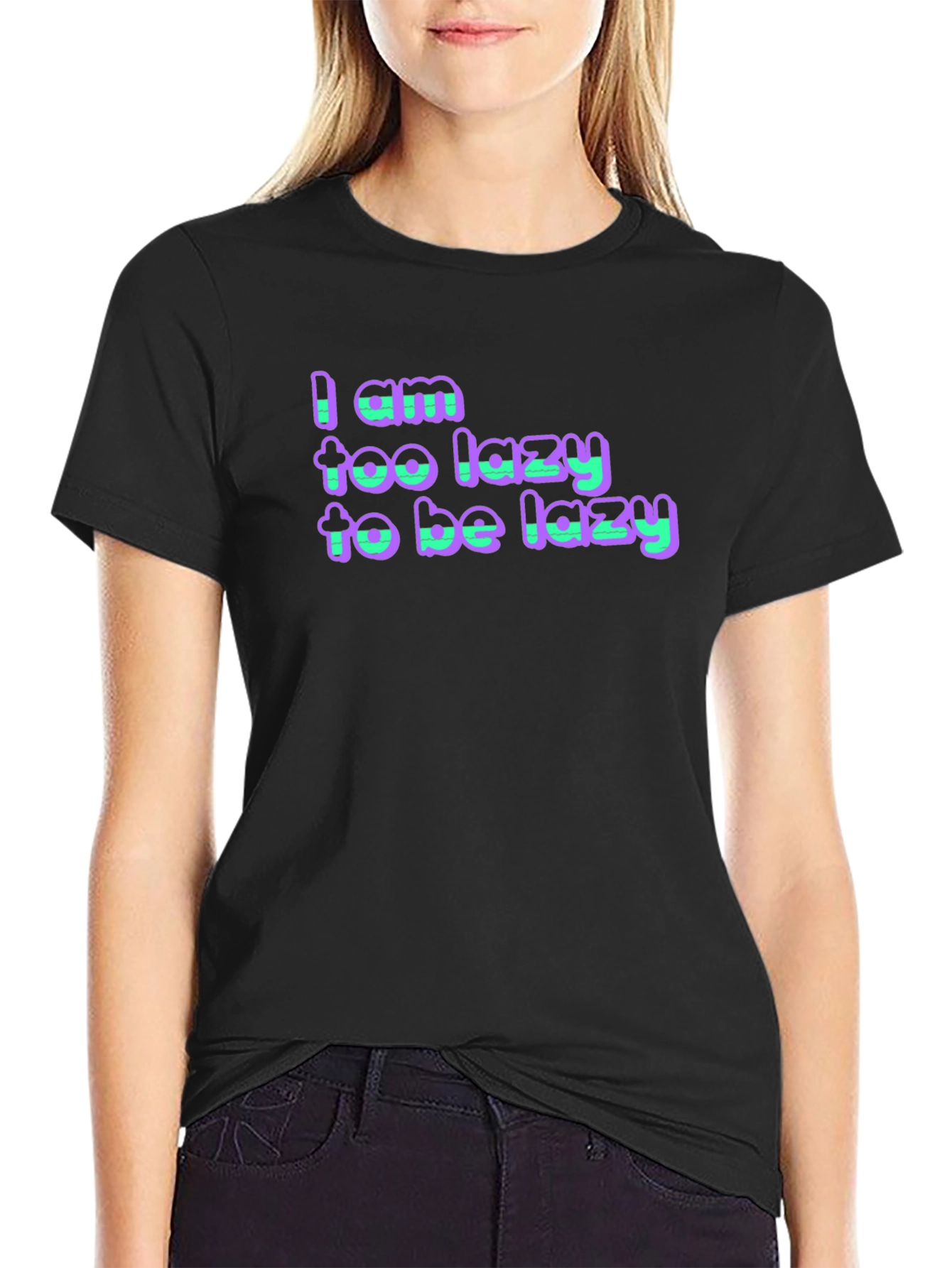 Lazy Statement Black Cotton T-Shirt