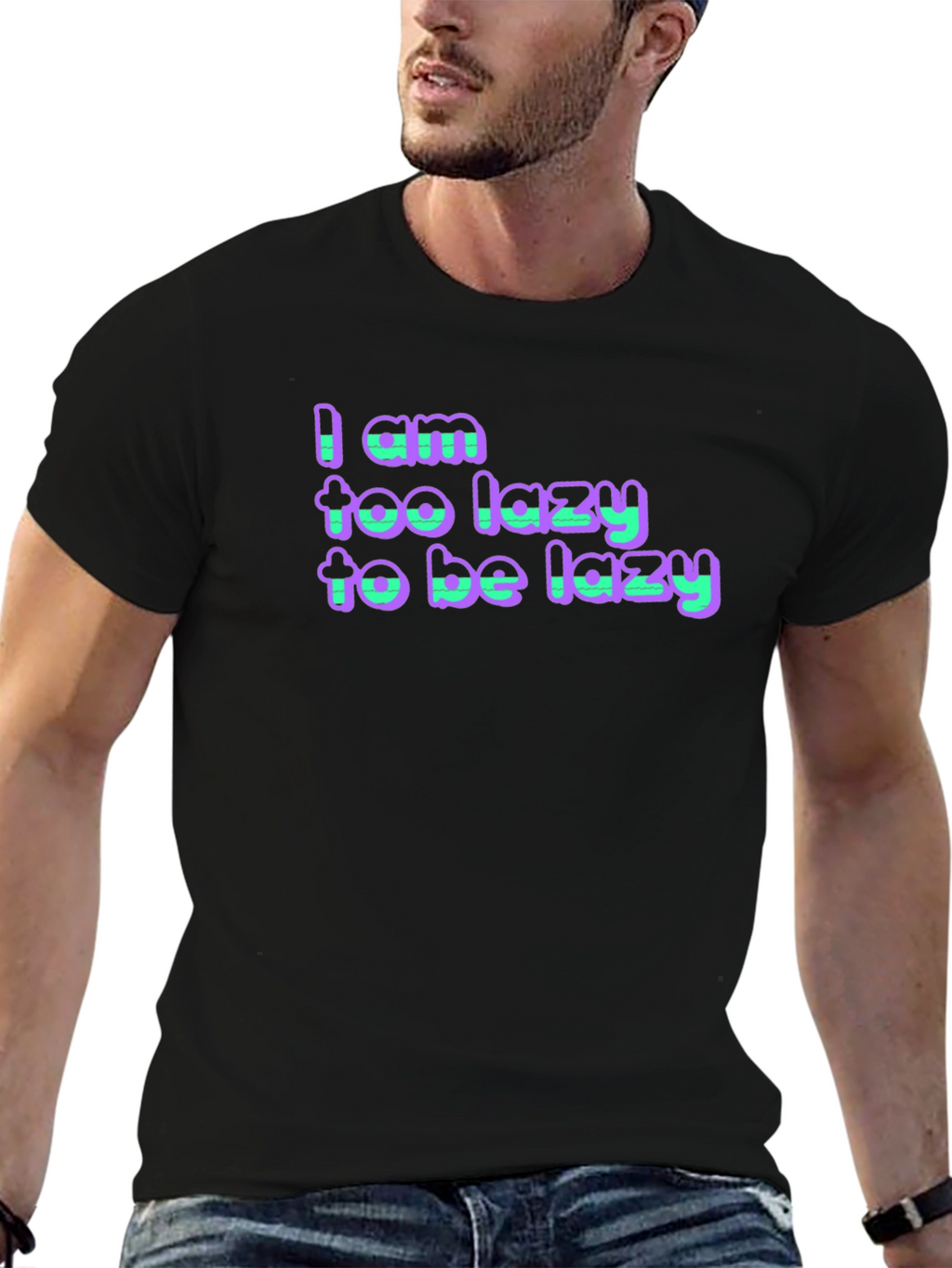 Lazy Statement Black Cotton T-Shirt