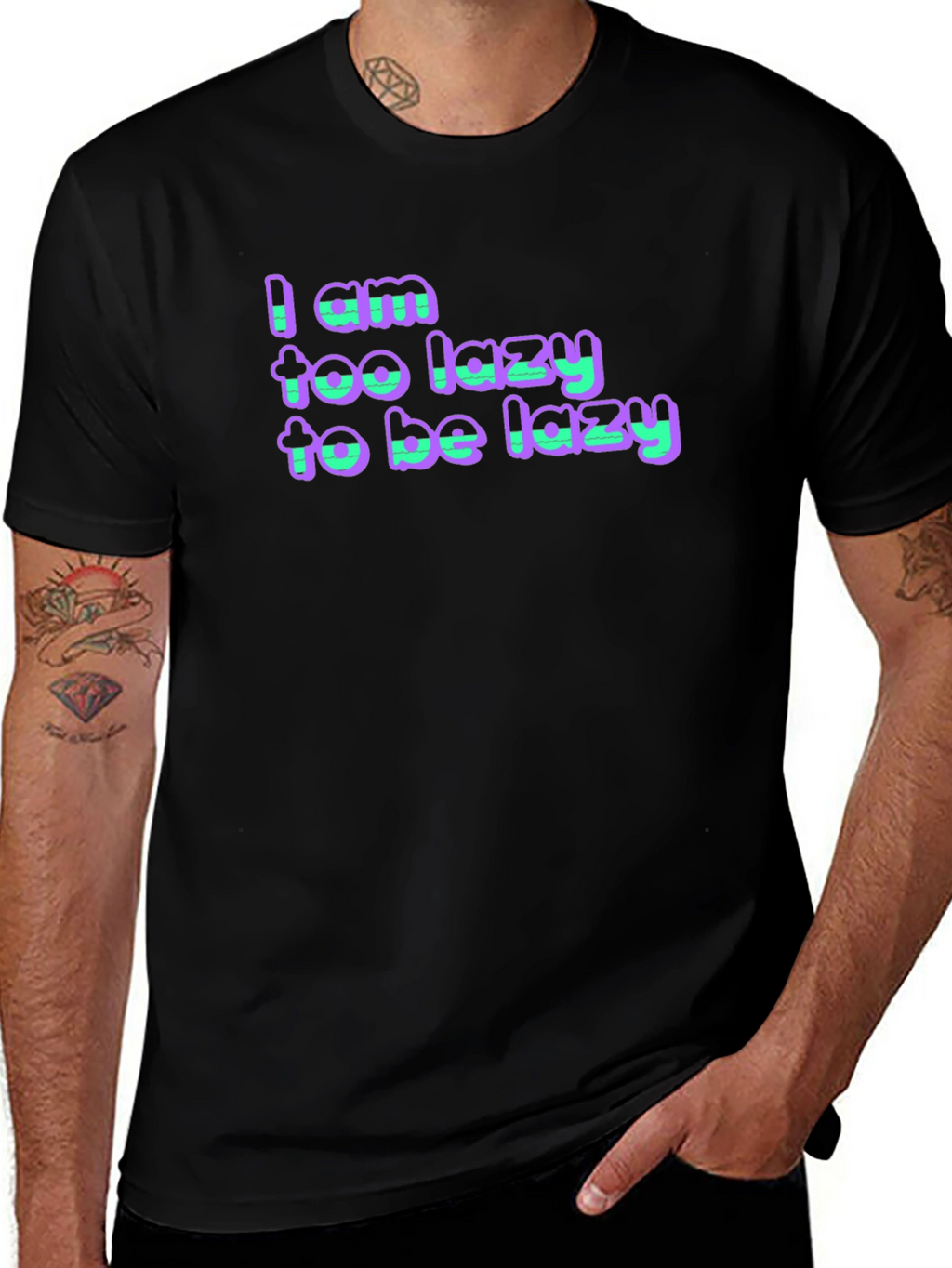 Lazy Statement Black Cotton T-Shirt