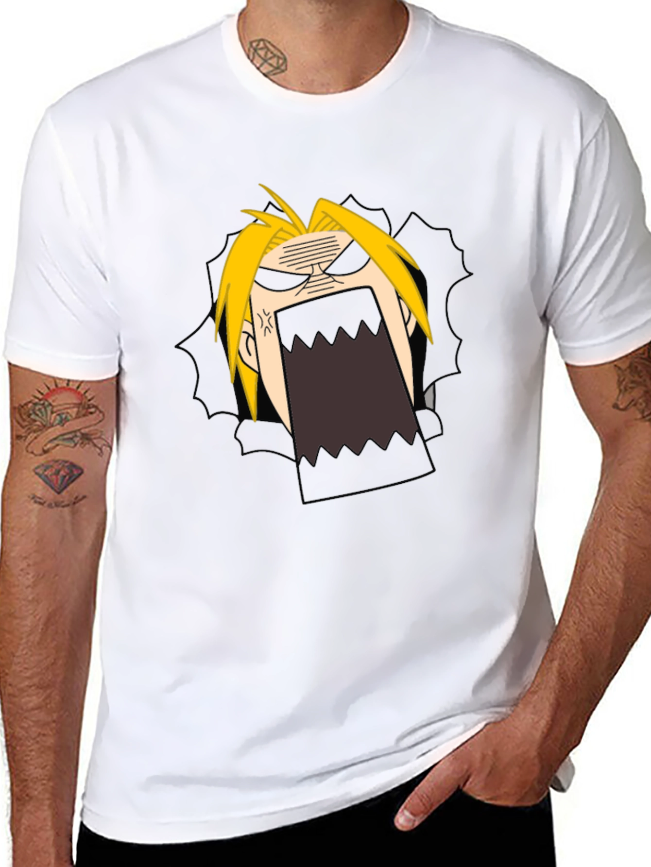 Anime Cartoon Angry Face Black T-Shirt