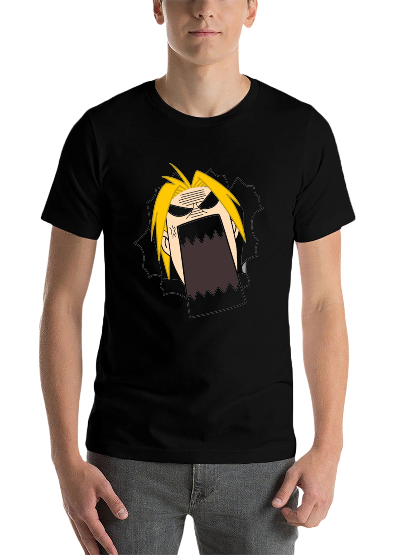 Anime Cartoon Angry Face Black T-Shirt