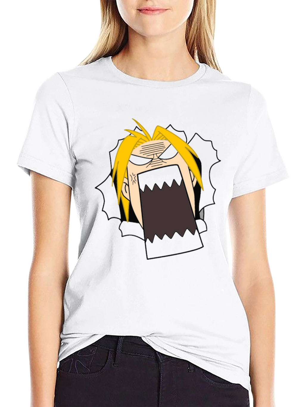 Anime Cartoon Angry Face Black T-Shirt