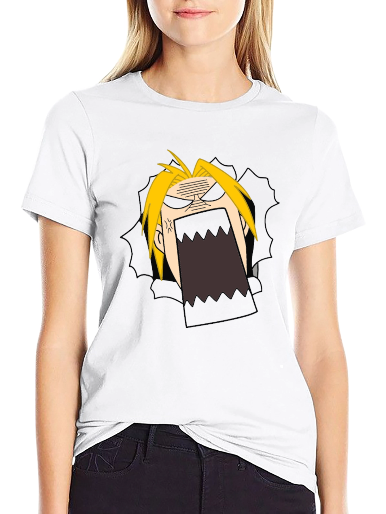 Anime Cartoon Angry Face Black T-Shirt