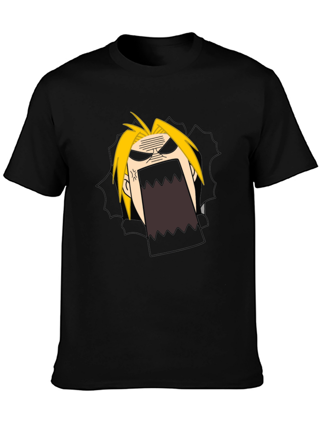 Anime Cartoon Angry Face Black T-Shirt
