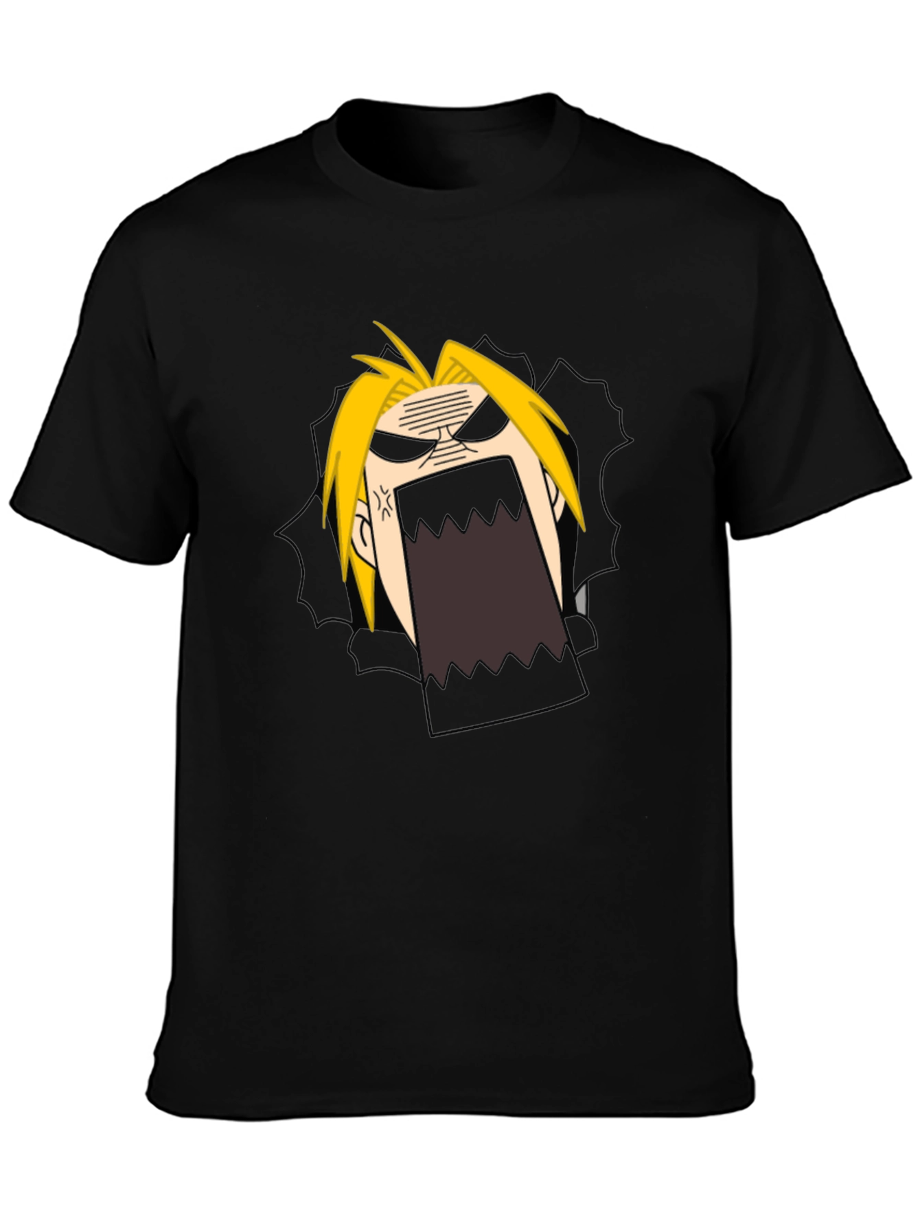 Anime Cartoon Angry Face Black T-Shirt