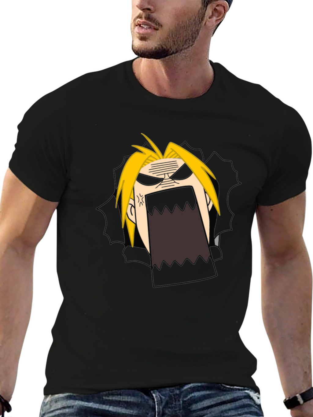 Anime Cartoon Angry Face Black T-Shirt
