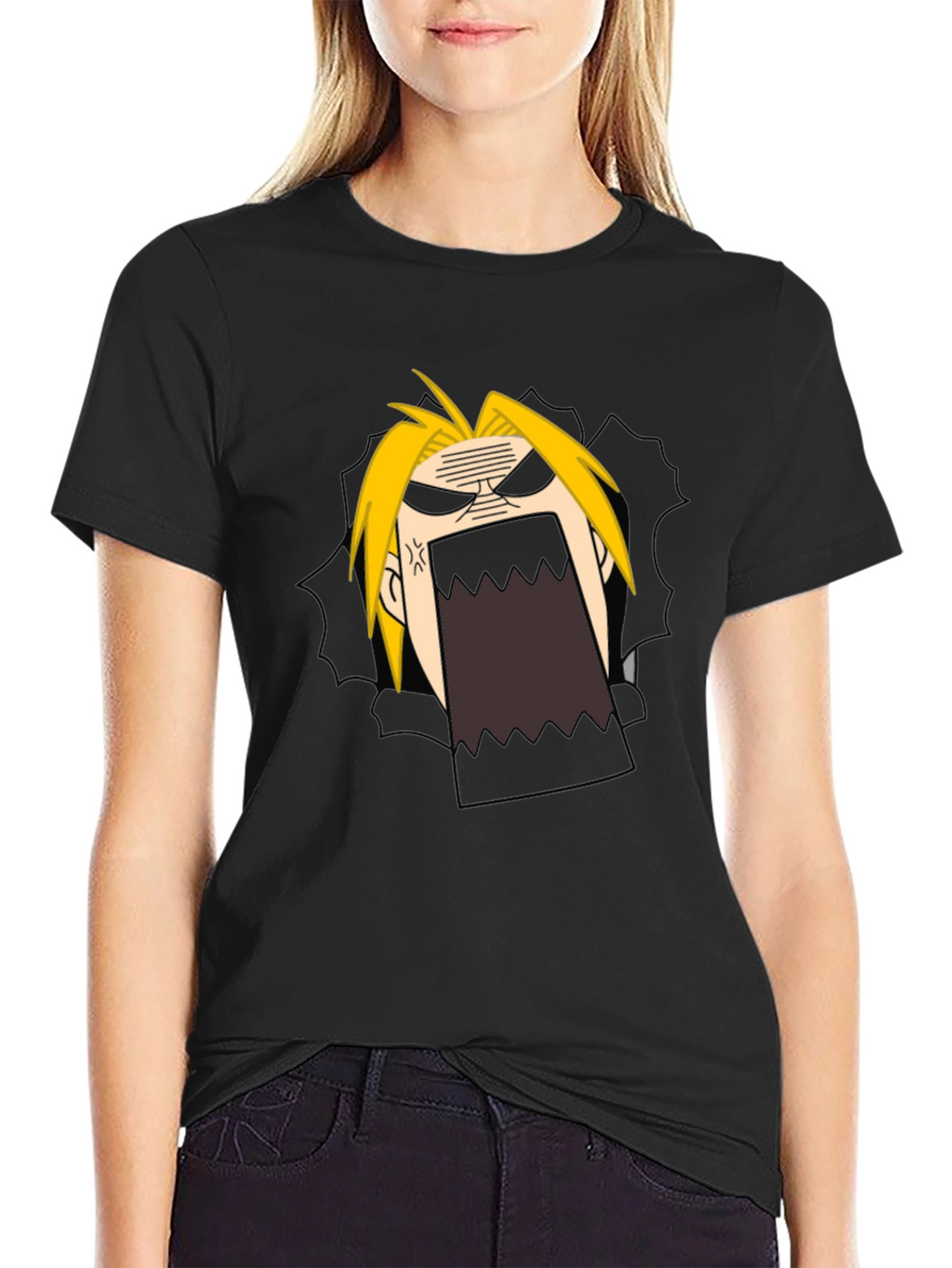 Anime Cartoon Angry Face Black T-Shirt