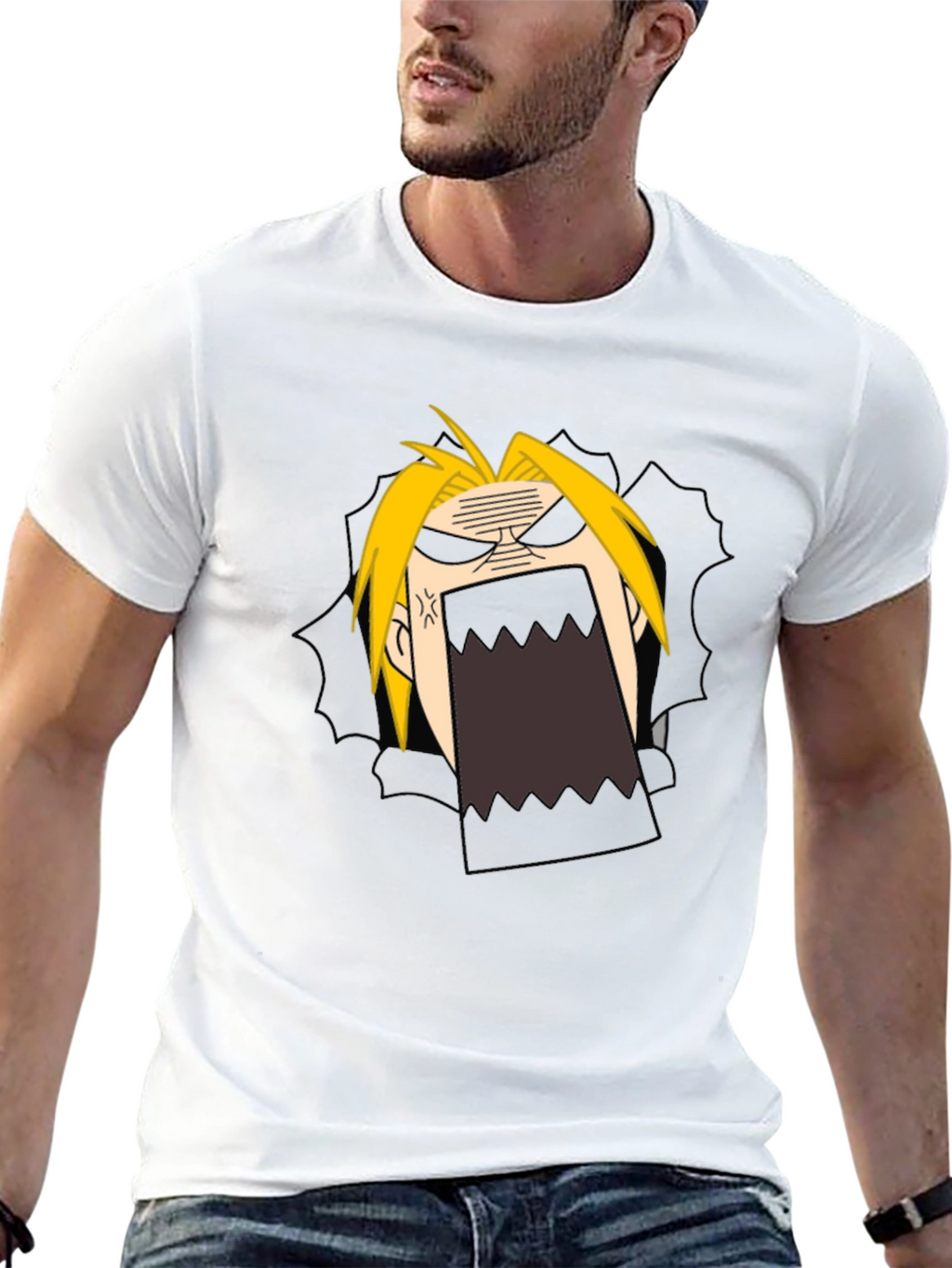 Anime Cartoon Angry Face Black T-Shirt
