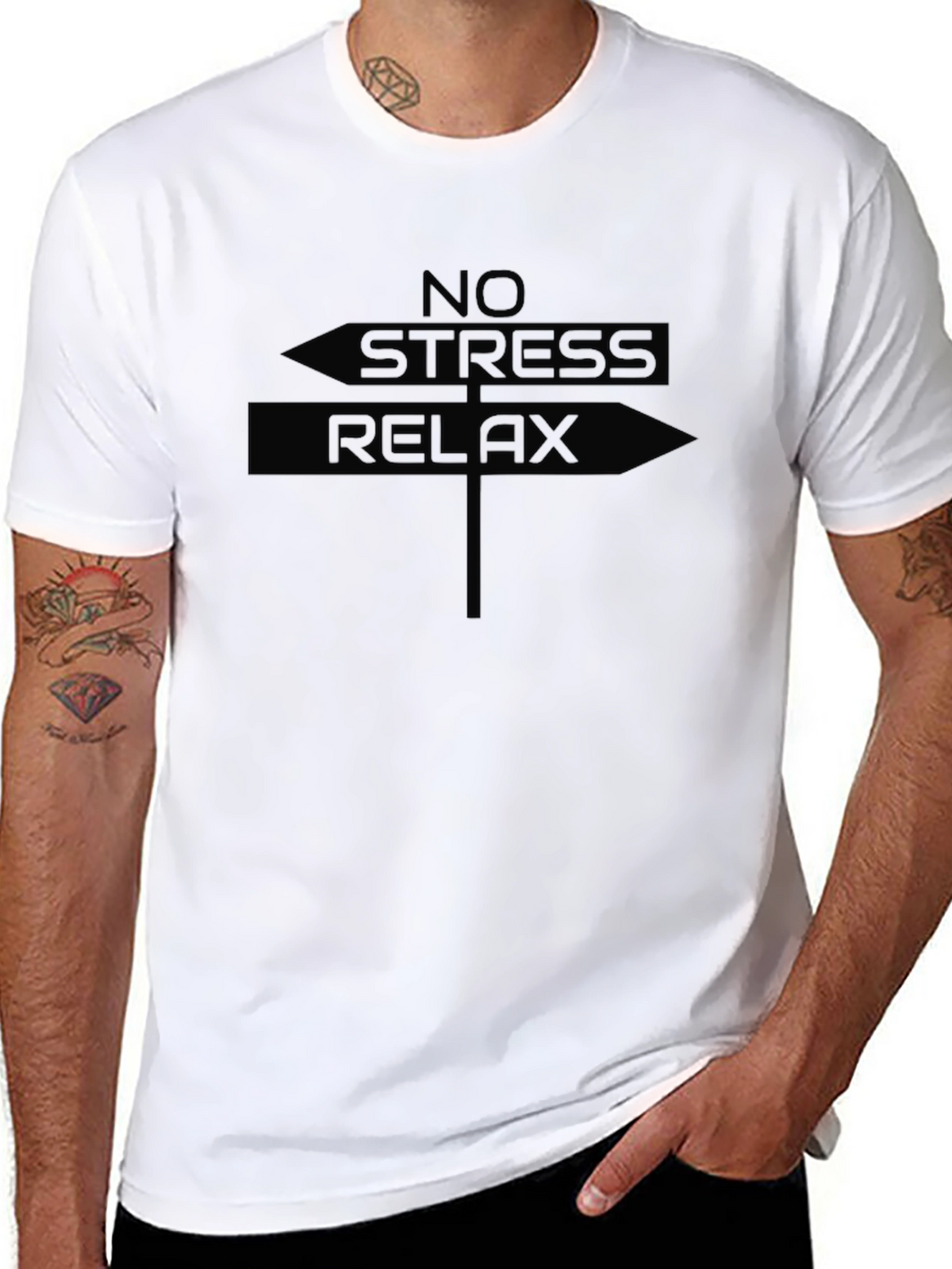 No Stress Relax Graphic T-Shirt - Black Casual Tee