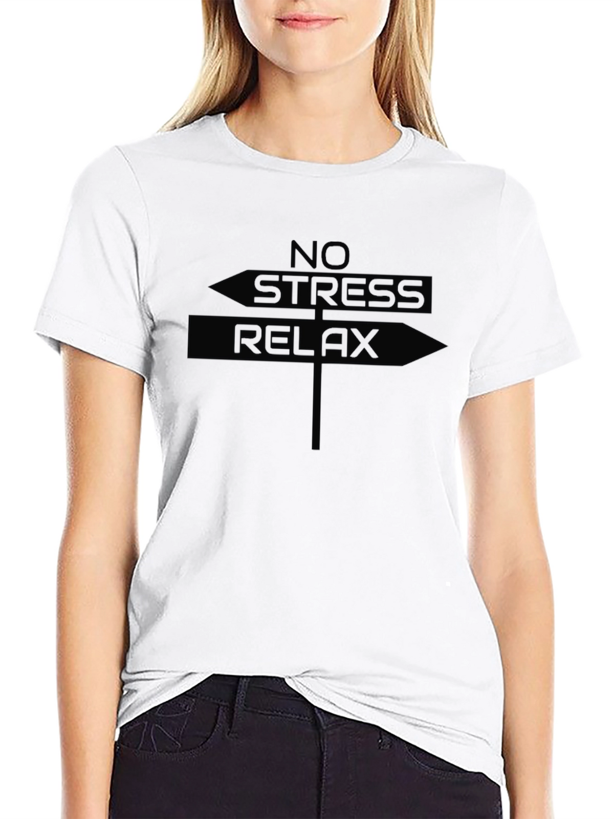 No Stress Relax Graphic T-Shirt - Black Casual Tee