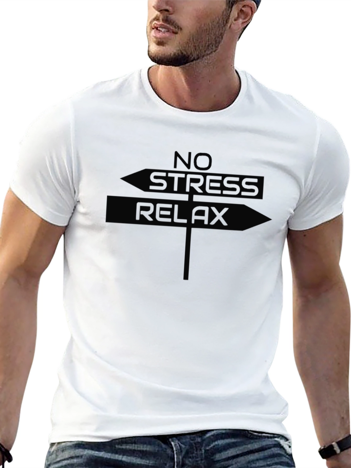 No Stress Relax Graphic T-Shirt - Black Casual Tee