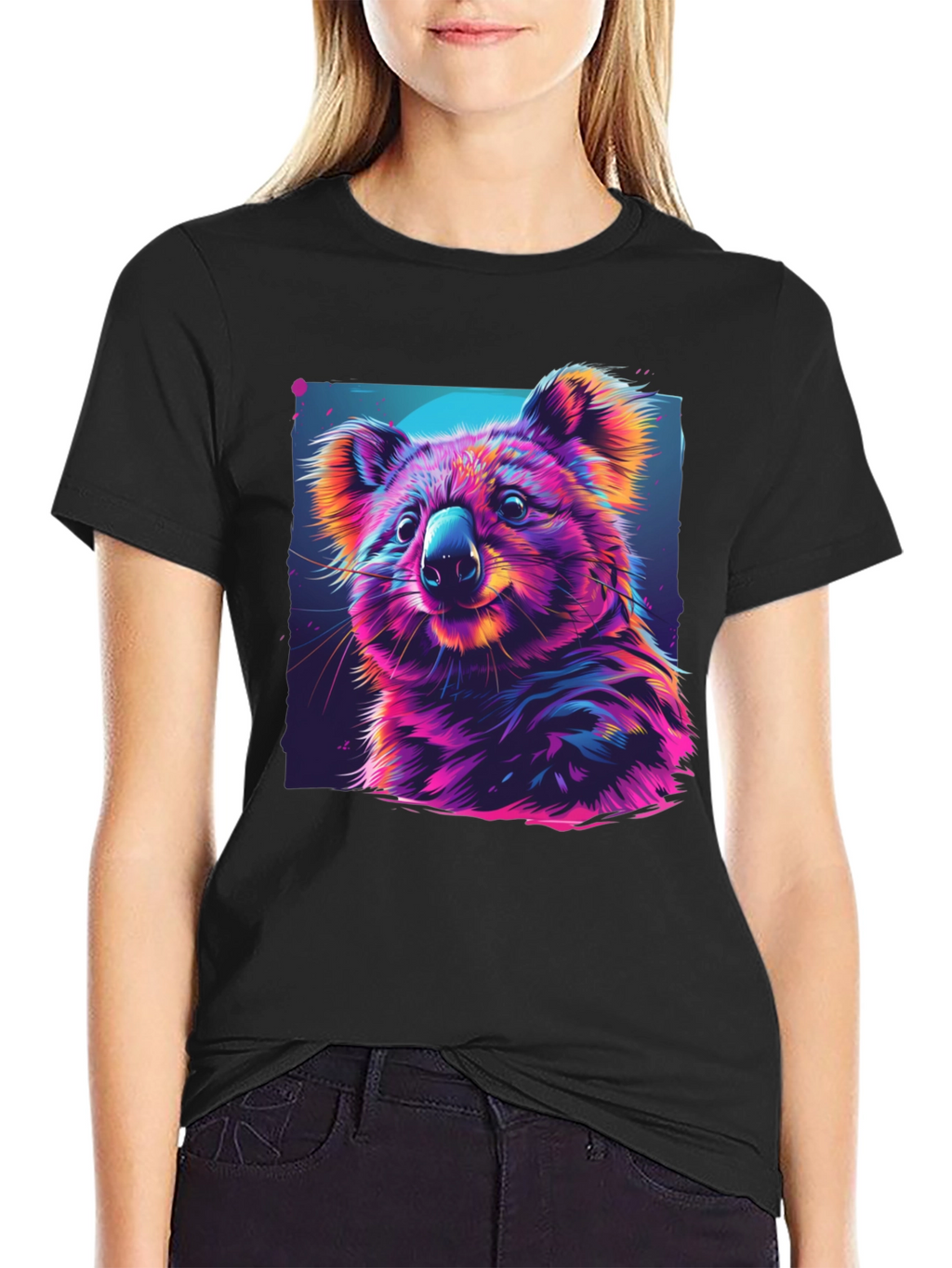 Vibrant Koala Graphic Tee - Black Cotton Comfort