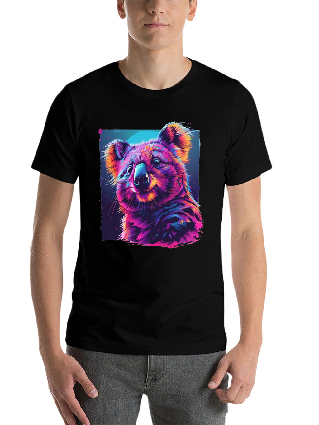 Vibrant Koala Graphic Tee - Black Cotton Comfort
