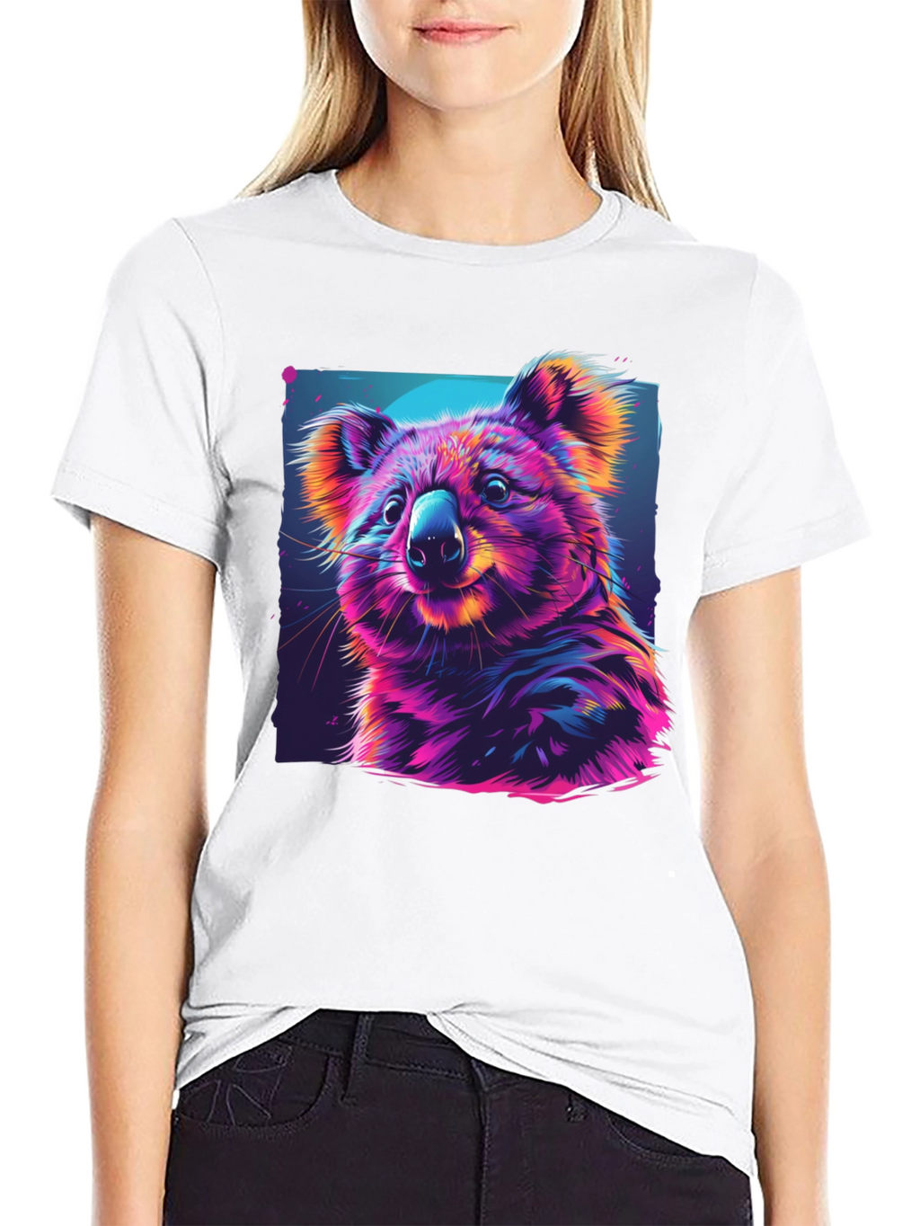 Vibrant Koala Graphic Tee - Black Cotton Comfort