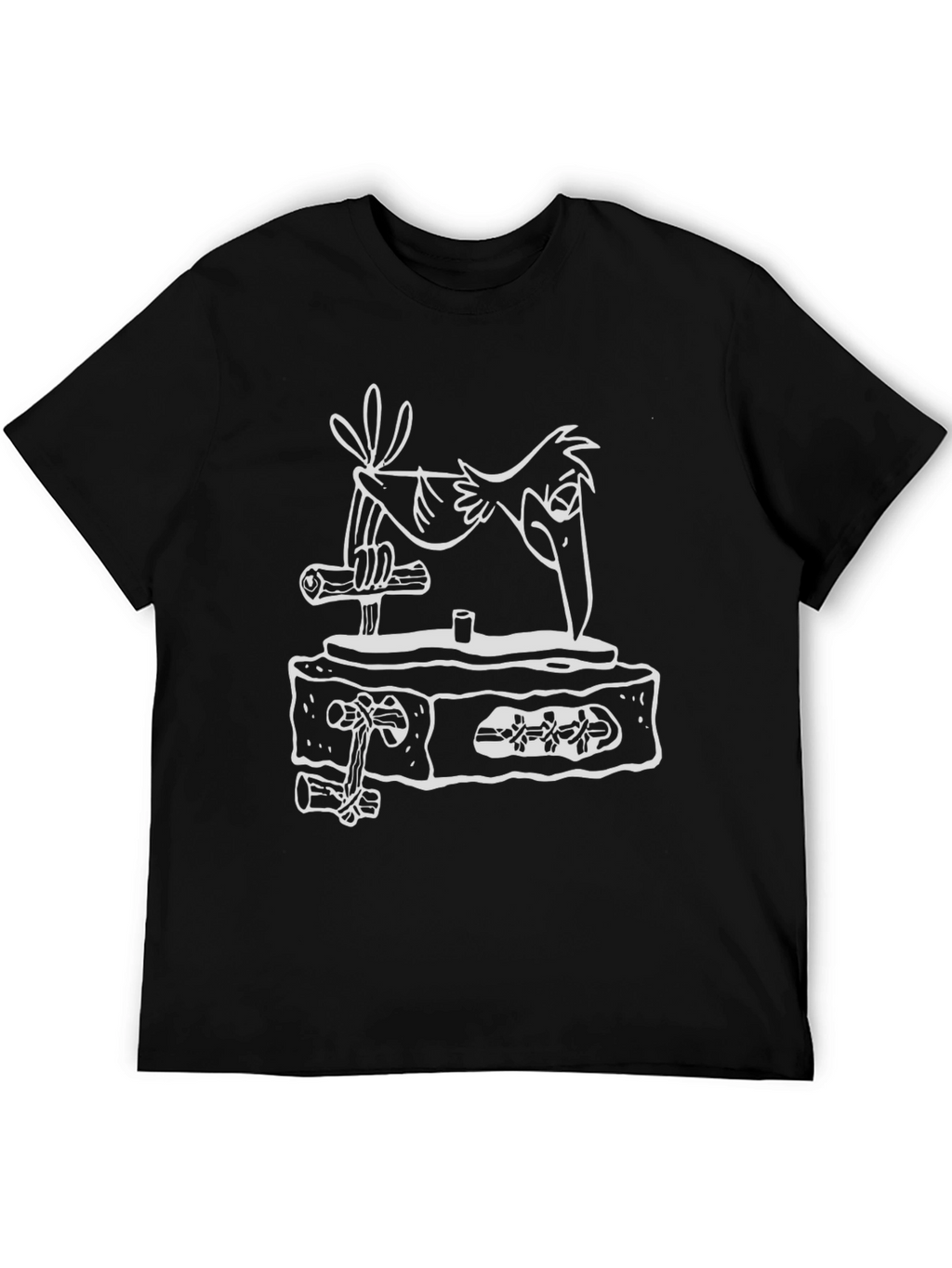 Black T-Shirt with Bird and Woodpecker Design