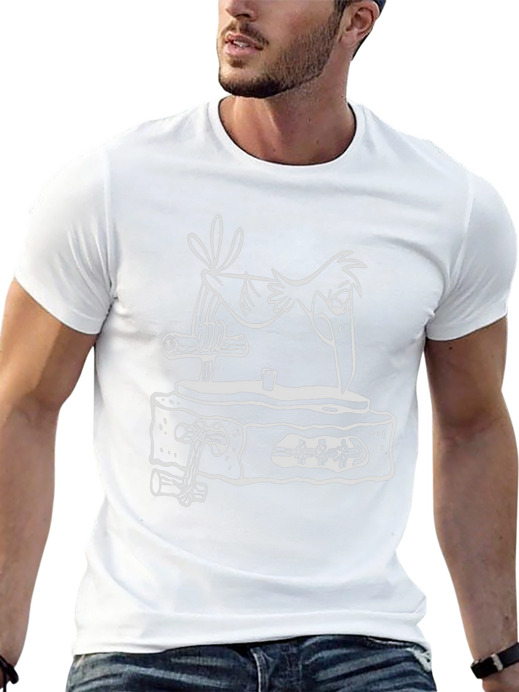 Black T-Shirt with Bird and Woodpecker Design