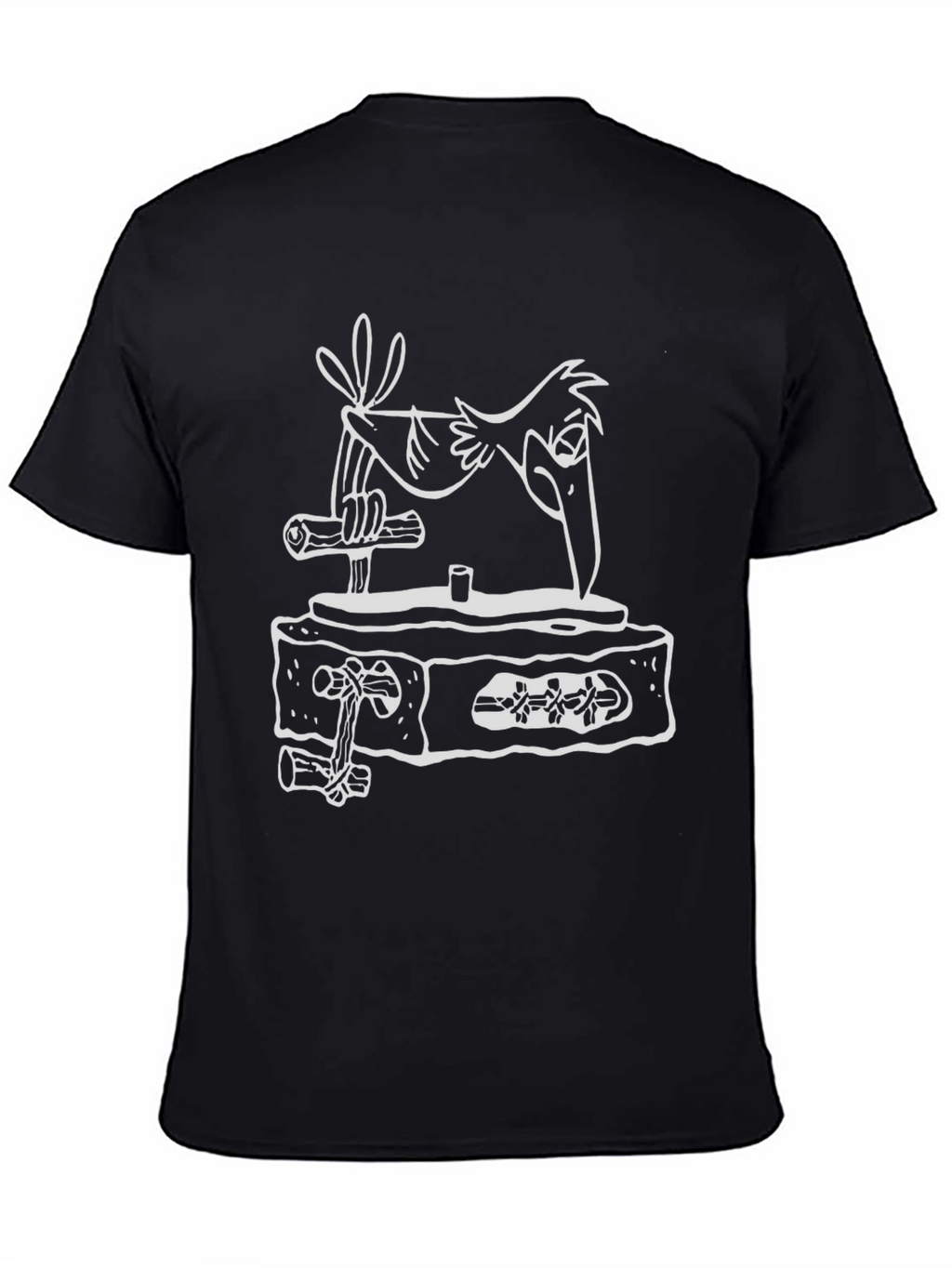 Black T-Shirt with Bird and Woodpecker Design