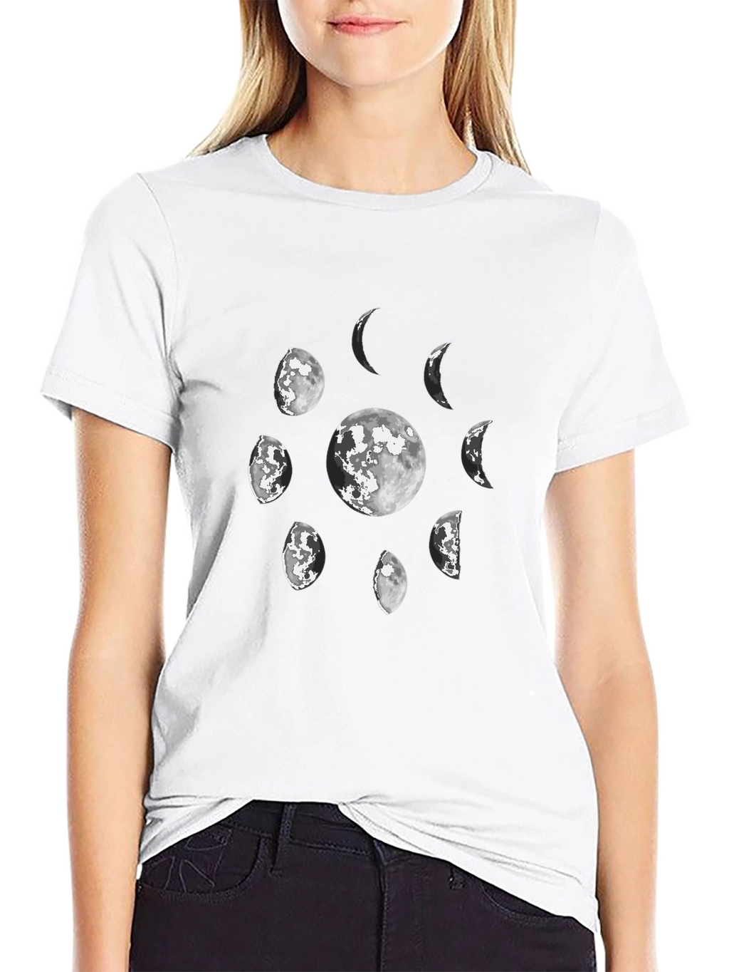 Lunar Phases Graphic Tee - Black Cotton T-Shirt