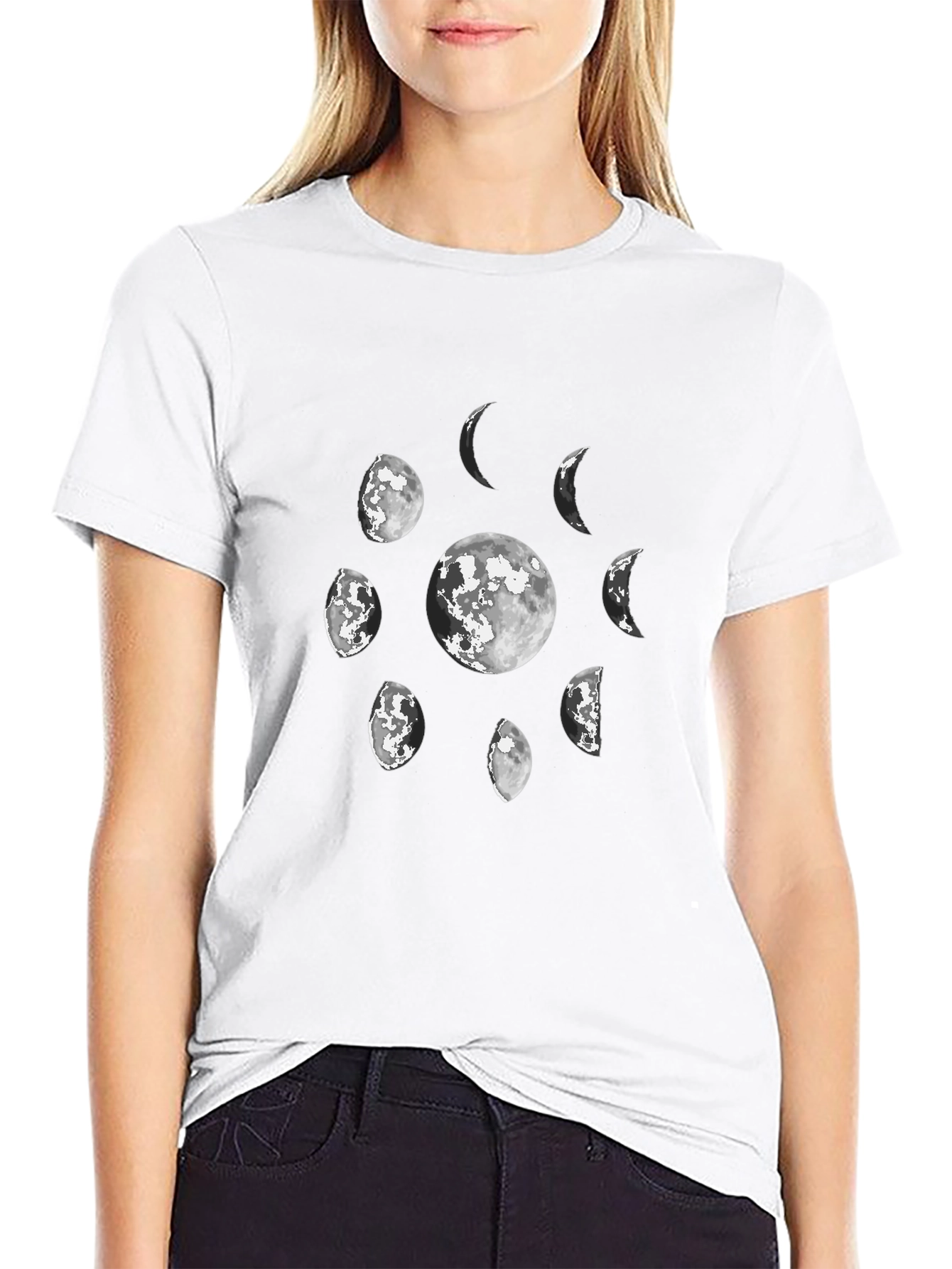 Lunar Phases Graphic Tee - Black Cotton T-Shirt