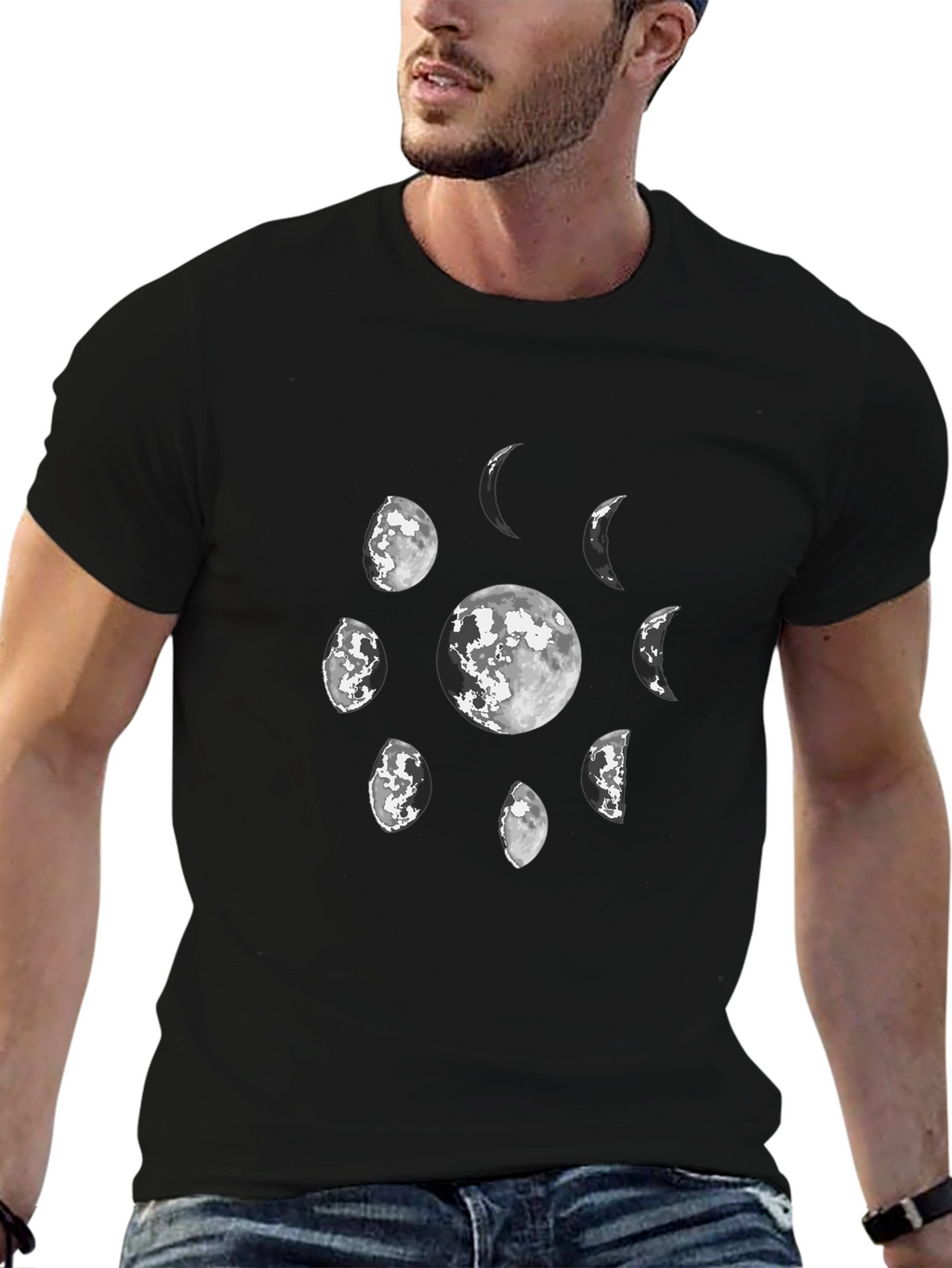 Lunar Phases Graphic Tee - Black Cotton T-Shirt