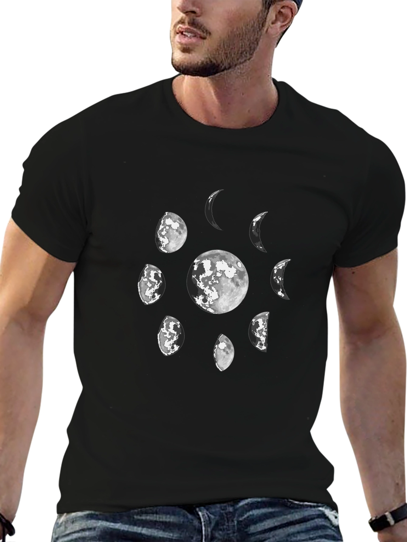 Lunar Phases Graphic Tee - Black Cotton T-Shirt